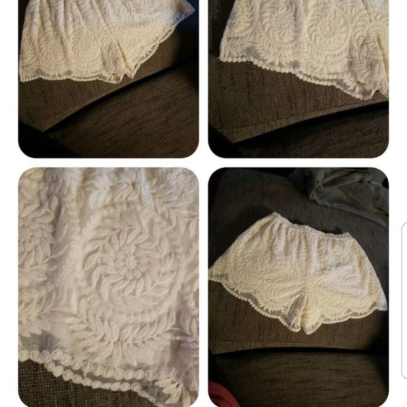 Francesca's Alya Ivory Lace & Mesh Shorts Sz. Small Boho, Embroidered, Floral - Picture 7 of 7